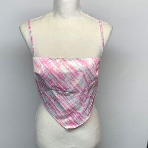 White Fox Pink and White Patterned Handkerchief Crop Top